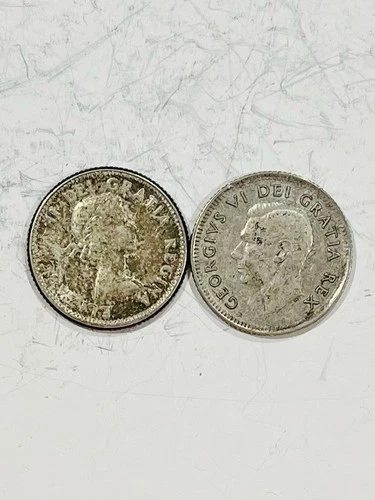 Lot of 2 80% Silver Canada Dimes 1952 1960 0.118oz ASW