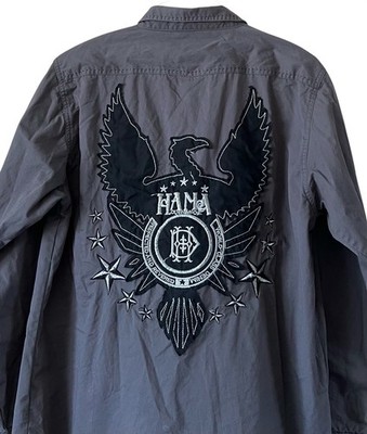 Hama Denim Co Long Sleeve Full Snap Shirt Crest Embroidered Gray Size Medium