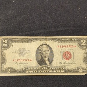 1953 $2 Red Seal Banknote with Binary Serial Number 12669921