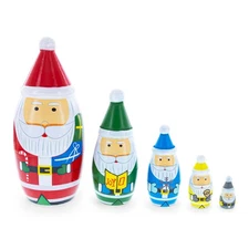 Set of 5 Multicolor Santa with Gifts Wooden Nesting Dolls 5.5 Inches