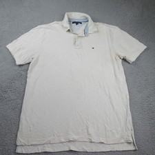 Tommy Hilfiger Polo Shirt Men XL Ivory Cotton Collared Short Sleeve Golf Classic