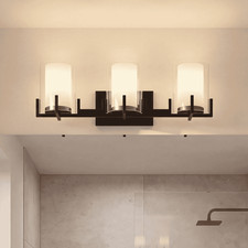 Eaton 3 Light 24 inch Black with Warm Brass Accents Bathroom Vanity Light Wall L