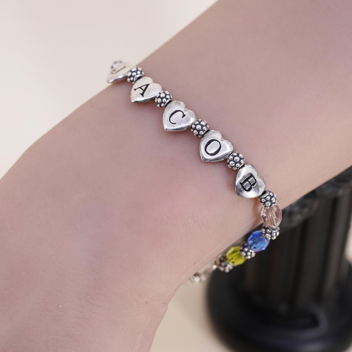 7+1”, Lenox USA Sterling silver bracelet, 925 name Jacob heart