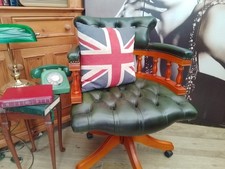 Stunning Green Leather Chesterfield Captains Chair