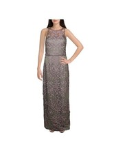 JS COLLECTION Womens Gray Sleeveless Halter Full-Length Evening Sheath Dress 4