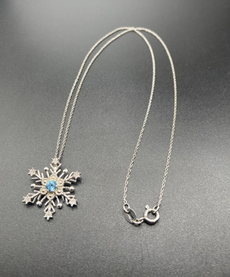 Designer Sterling Silver Blue Topaz Snowflake Pendant Necklace