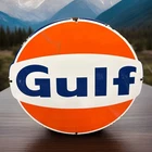 VINTAGE 14” X 12” GULF PORCELAIN METAL MOTOR OIL GAS PUMP PLATE SIGN