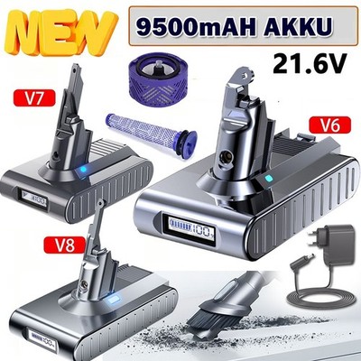 9500mAh Akku für Dyson V6 V7 V8 V10 Absolute Animal Staubsauger 6,0Ah / Filter