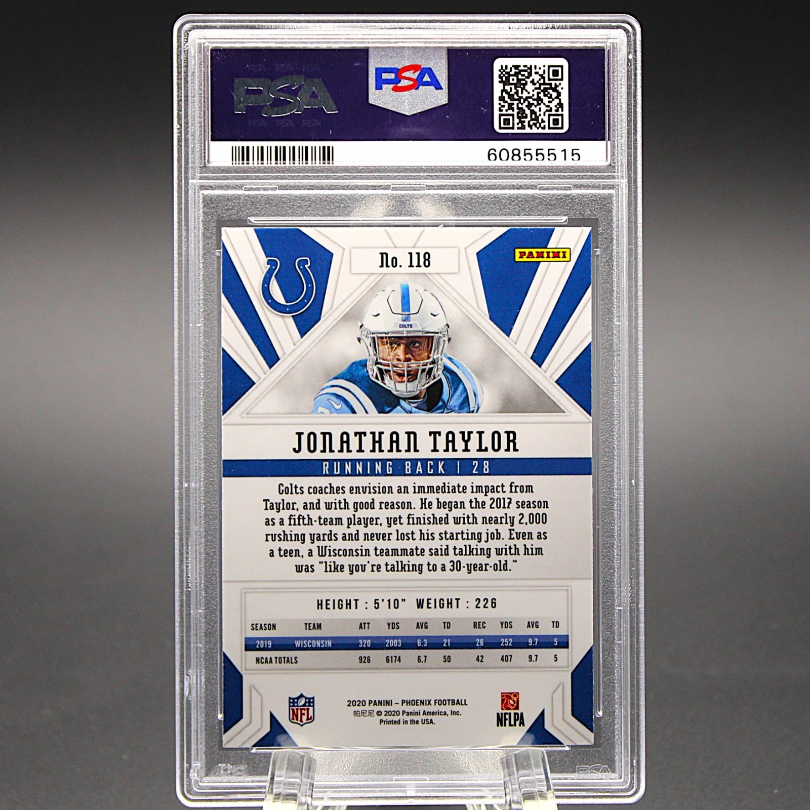 🏈💎PSA 10 GEM MT 2020 Panini Phoenix JONATHAN TAYLOR (RC) Fire Burst Prizm💎🏈 view 2