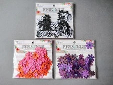 THE PAPER STUDIO Lot of 3 Pkgs Poppies & Paperie Flower Embellishments