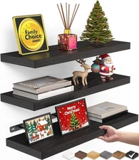 Floating Shelves, Rustic Wood, 22lbs (Black, 3, 15.7in)