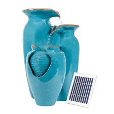 Image of Solar Powered  Azure Grecian Pots Water Feature With Battery Backup