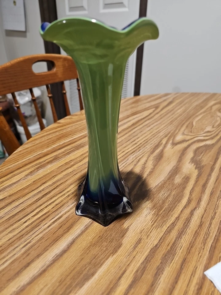 Decorative Art Glass Vase in Blue and Green  - Image 3 of 4