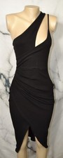 LULUS Black One Shoulder Strappy Faux Wrap Ribbed Dress Medium Ruched Waist