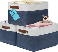 15x11in Canvas Storage Baskets 3 Pack - Fabric Bins for Shelves