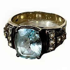 Vintage 925 Sterling Silver Natural Blue Topaz  CZ Ring Size 11 - 6.1g