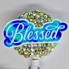 Blessed Badge Reel ID Holder Christian Religious Rhinestone Sparkle