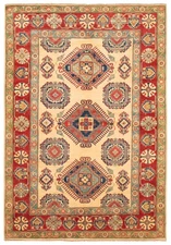 Traditional Ivory Living Room Carpet 6'7" x 9'8" Hand-knotted Wool Area Rug