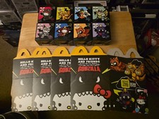 MCDONALD'S HELLO KITTY / GODZILLA HAPPY MEAL TOYS SET OF 8 PLUS 4 MEAL BOXES