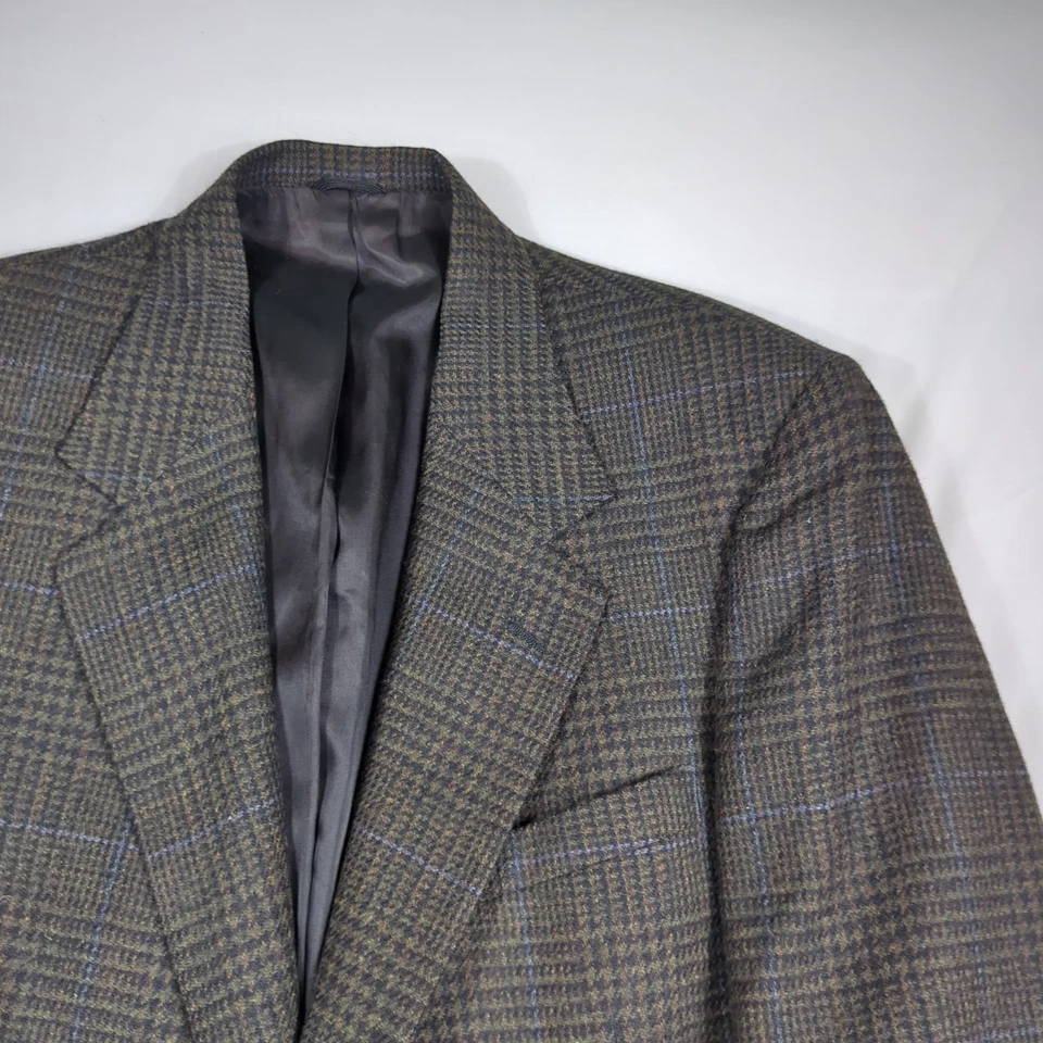 LORD & TAYLOR Vtg Dark Brown Windowpane Plaid Tweed Blazer Coat JACKET Men's 40R - Image 2 of 4