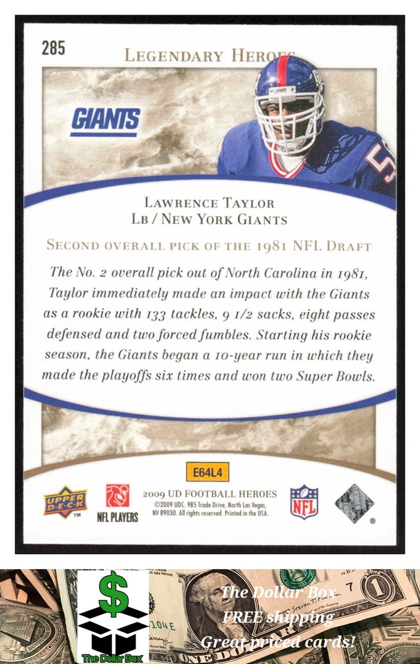 2009 Upper Deck Heroes #285 Lawrence Taylor - New York Giants - Image 2 of 2