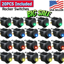 20PCS ROCKER SWITCH Toggle 12V Led Light Car Auto Boat Round ON/ OFF SPST 20 Fzu