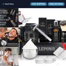 Men's Shaving Kit - Safety Razor, Brush, Bowl  Beard Bib - Grooming Essentials