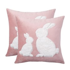 Happy Easter Pillow Covers 18X18 Inch Set of 2 Cute 3D Embroidered Pink Bunny...