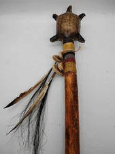 Native American Rawhide Turtle Rattle  16"