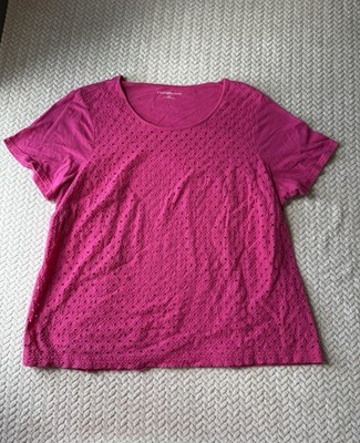 Croft & Barrow Women Hollow Out Short Sleeve Lined T-Shirt Hot Pink Size 1X