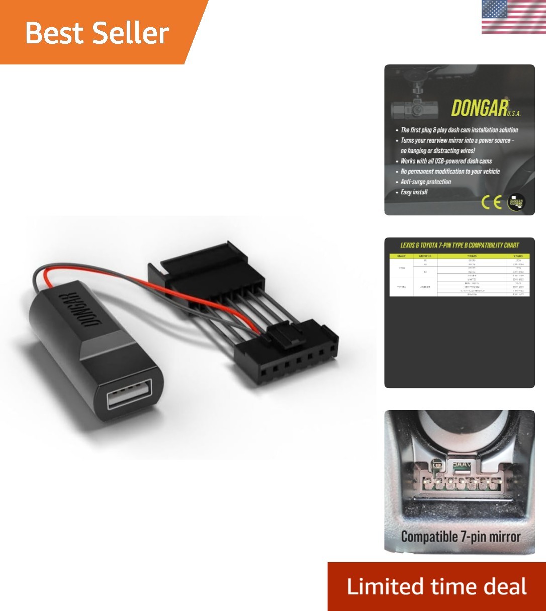 7-Pin Type B Dashcam Power Adapter for Toyota, Nissan & More - Secure Connection