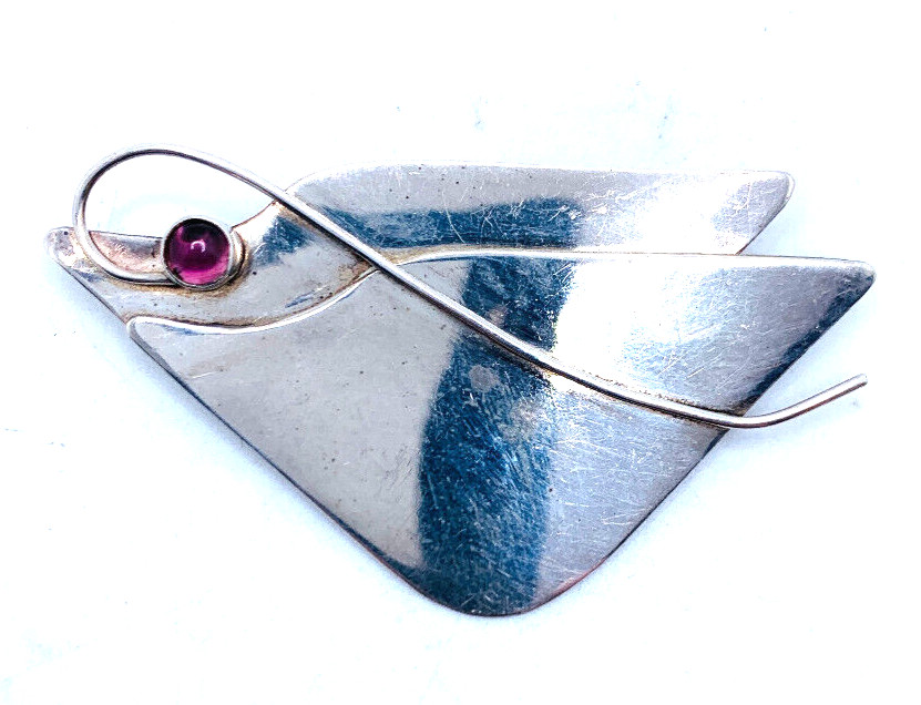 Rare Curved Organic Arlene Siwek Sterling 925 Amethyst Cabochon Brooch Vtg