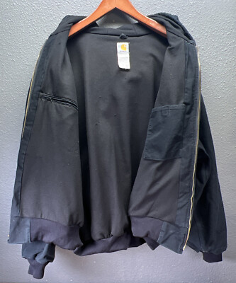 ブラックジャケット XS カーハート　11747391 USA製 90s Carhartt Blanket Lined Black Denim Active Jacket