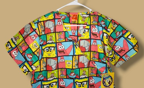 Spongebob Schwammhose Porträts (Medium) Damen V-Ausschnitt Peeling Top neu mit Etikett! - Bild 3 von 6