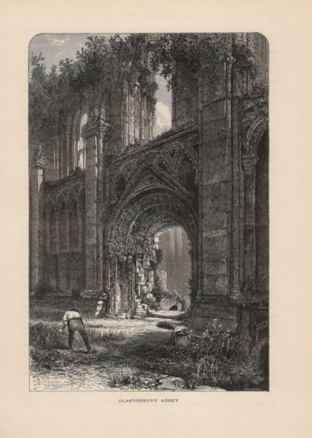 Glastonbury Abbey Somerset Wood Engraving From 1875