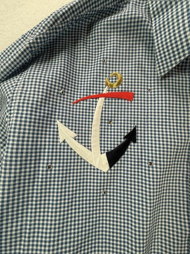 Las Olas womens blue plaid long sleeve button up shirt boat anchors size L - Picture 3 of 11