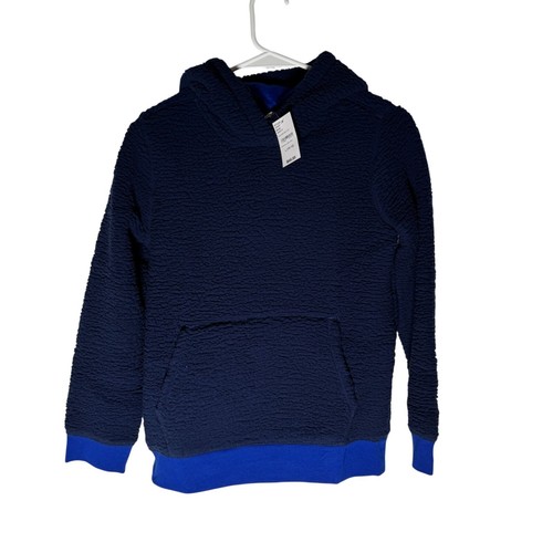 Lands' End Sherpa Pullover Hoodie Kids Size M 8 Deep Sea Navy Blue NWT!
