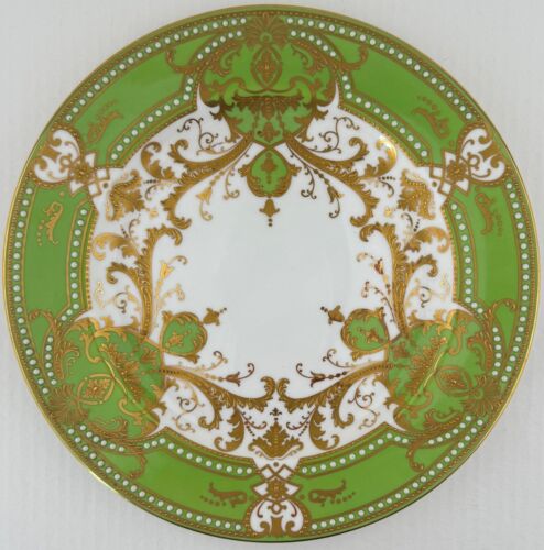 8 Antique Wedgwood Green Gilded Dinner Plates - Afbeelding 1 van 5