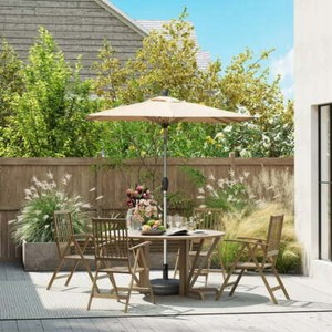 5.91'x3.94' Patio Umbrella w/Push Button Tilt &Crank for Deck Porch(Beige)