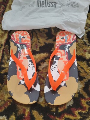 Melissa Womens Melissa + Ipanema Flip Flop Sandal, ORANGE/Beige Size 6 NIB 