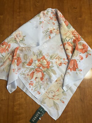NWT Ralph Lauren Silk Scarf Light Blue/Orange Flowers Square (possibly VTG)
