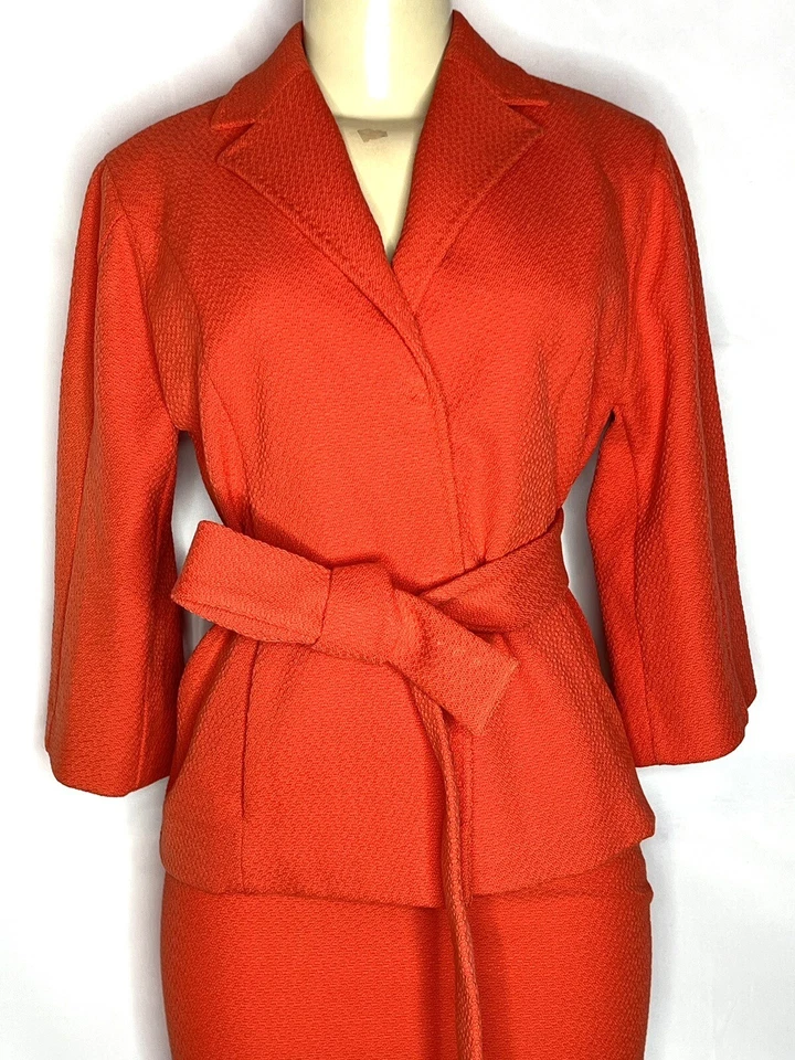 VALENTINO ROMA NARANJA ALGODÓN CINTURÓN CHAQUETA FALDA TRAJE TALLA 40/4 Foto 3 de 4