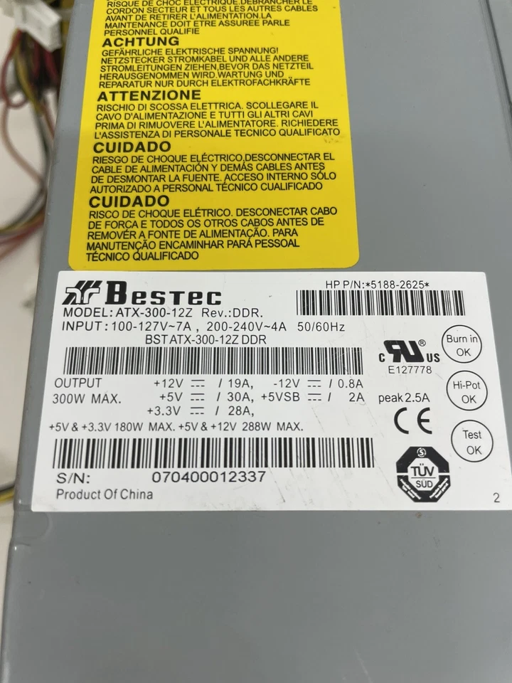 Bestec ATX‑300‑12Z Power Supply – PC PSU for Parts or Repair, 300W ATX - Image 3 of 4