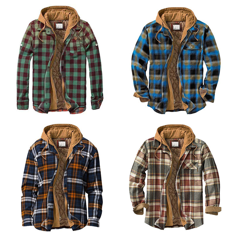 Warm Lined Hoodie Plaid Flannel Shirts 