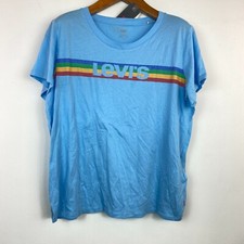 Levis Womens Plus 1X Blue Logo Chest Stripe Graphic Crew Tee TShirt Top NWT