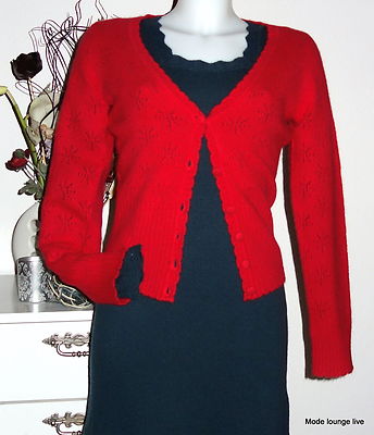 King Louie Strick-Jacke rot red Wolle wool cardi star lipstick Sterne Ajour