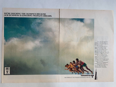 Transamerica Insurance 1984 Print Ad 16''x11'' LA Olympic 2 Page Ad Sprinters