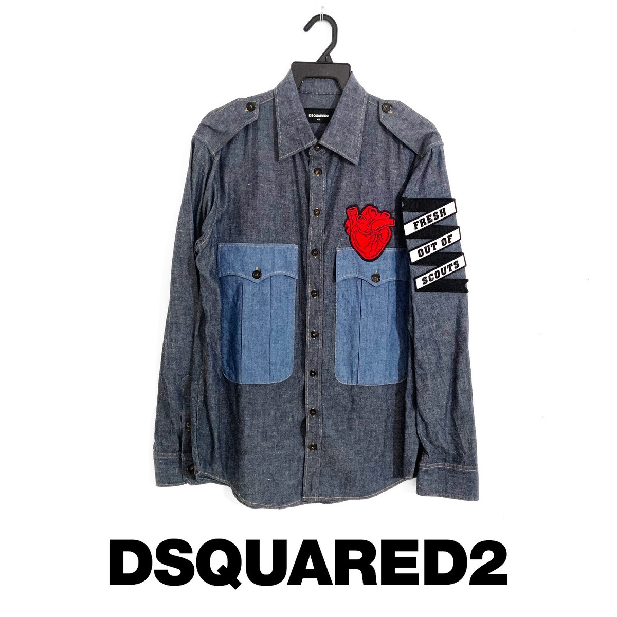 Authentic DSQUARED2 Denim heart patch scout shirt (size 48) | eBay