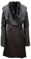 Ladies Black 3/4 Wrap Toscana And Merino Sheepskin Leather Coat