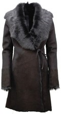Ladies Black 3/4 Wrap Toscana And Merino Sheepskin Leather Coat
